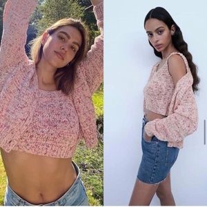 NEW Zara Speckled Pink Strappy Knit Crochet Tank Top Medium